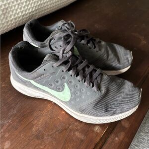 Gray and Green Nike Running Shoes